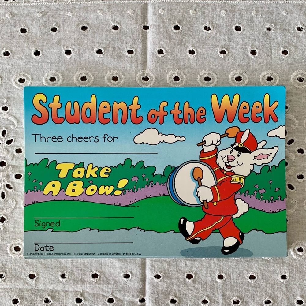 Student of the Week Award Cards - Vintage 80s - 30 Count